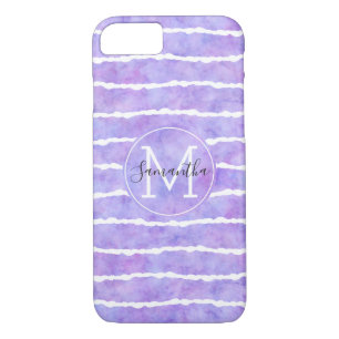 Chic Purple Watercolor Stripes Monogram iPhone 8/7 Case