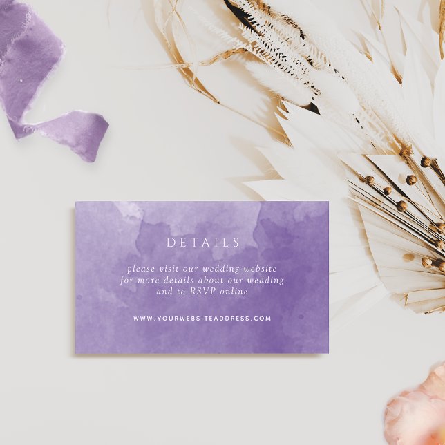Chic Purple Watercolor Wedding Details Website Enclosure Card (Creator Uploaded)
