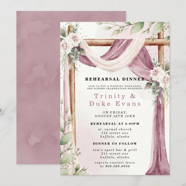 Chic Purple White Canopy Florals Rehearsal Dinner Invitation (Front/Back)