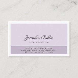 Chic Purple White Sleek Professional Elegant Plain Business Card