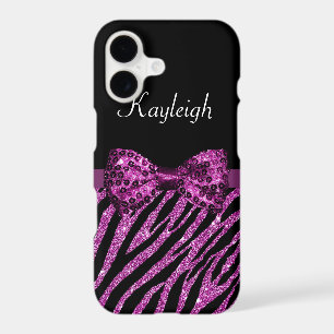 Chic Purple Zebra Print FAUX Glitz Bow With Name