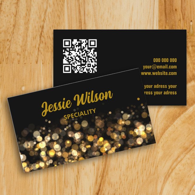  Chic QR Code light glitter professional black Business Card (Creator Uploaded)