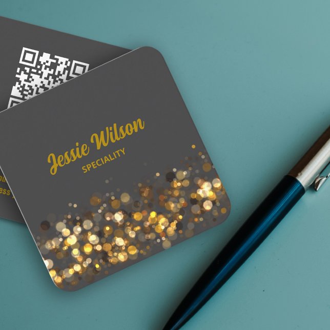 Chic QR Code light glitter professional pastel Square Business Card (Luxury design for trendy business card )