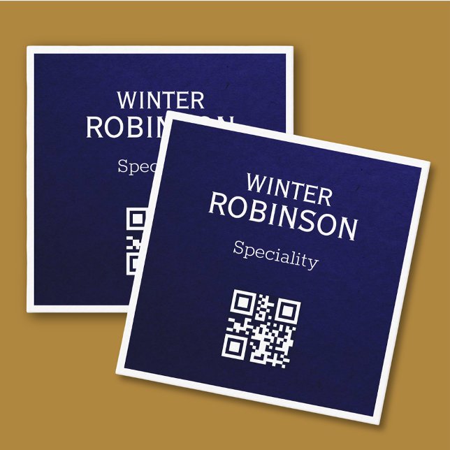 Chic QR code minimalist midnight blue professional Square Business Card (Chic and modern design - Minimalist midnight blue with QR code )