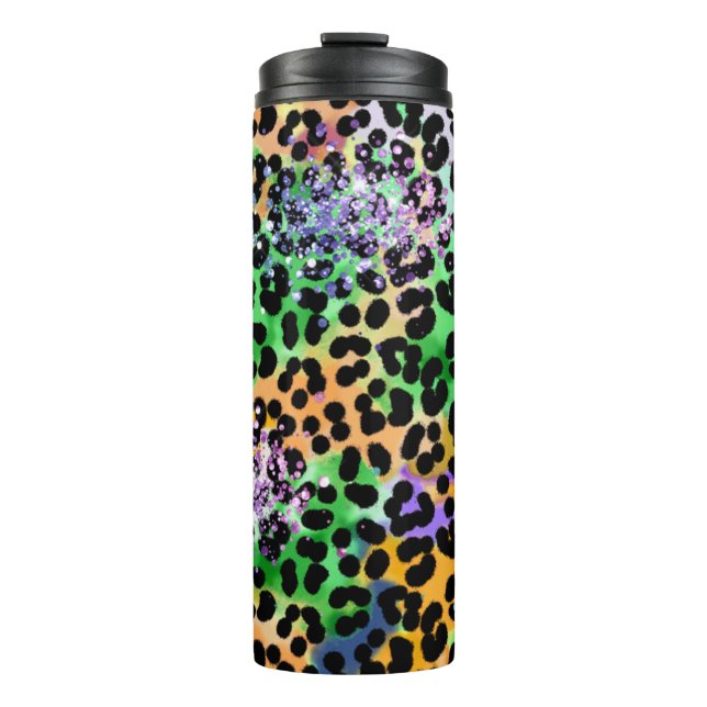 *~* Chic QR Glitter Animal Leopard Spots Peach Thermal Tumbler (Front)