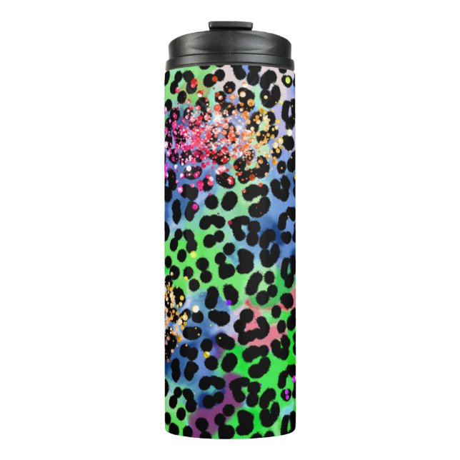 *~* Chic QR Rainbow Glitter Animal Leopard Spots Thermal Tumbler (Front)