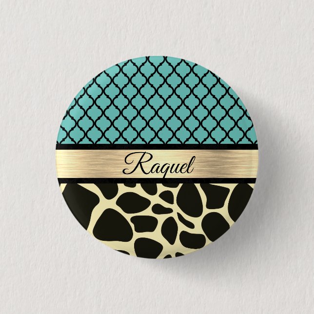 Chic Quatrefoil Giraffe Print        3 Cm Round Badge (Front)