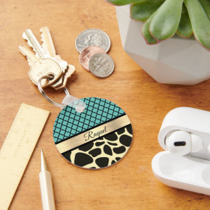Chic Quatrefoil Giraffe Print  Key Ring
