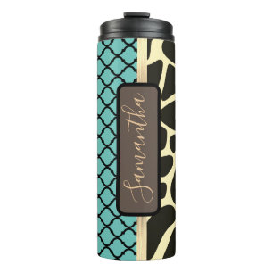 Chic Quatrefoil Giraffe Print  Personalised  Thermal Tumbler