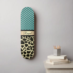 Chic Quatrefoil Giraffe Print   Skateboard
