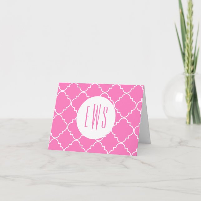 Chic Quatrefoil Monogram Folded Note Cards (Front)