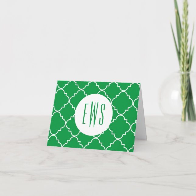 Chic Quatrefoil Monogram Folded Note Cards (Front)
