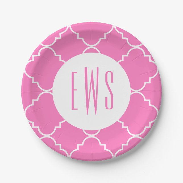 Chic Quatrefoil Monogram Party Plates (Front)