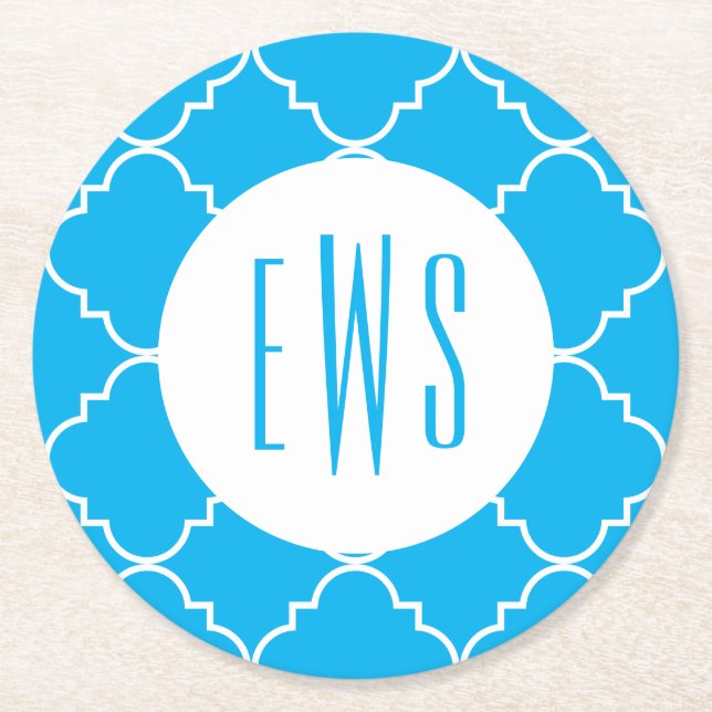 Chic Quatrefoil Monogrammed Paper Coasters (Front)