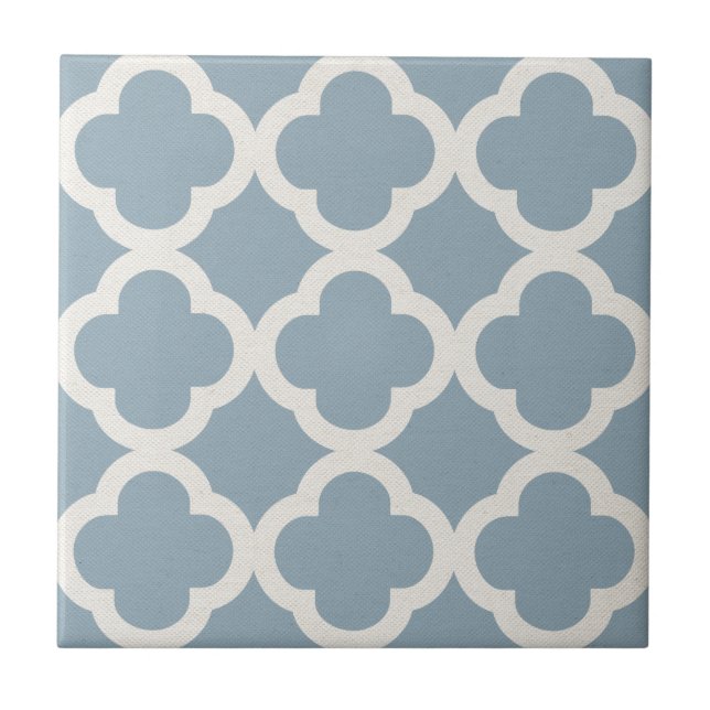 Chic Quatrefoil Pattern in Blue on Canvas Look Tile (Front)