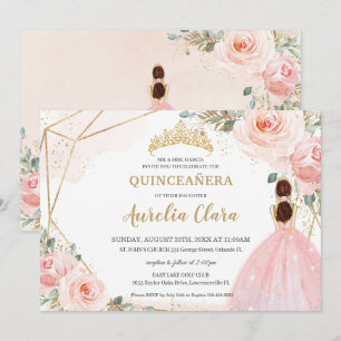 Chic Quinceañera Blush Pink Floral Tiara Birthday  Invitation