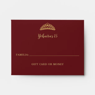 Chic Quinceañera Burgundy Princess Tiara Birthday  Envelope