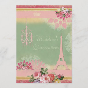 Chic Quinceañera Eiffel Tower and Chandelier Invitation