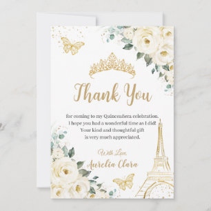 Chic Quinceañera Ivory Floral Eiffel 16th Birthday Thank You Card