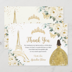 Chic Quinceañera Ivory Floral Paris 16th Birthday  Thank You Card