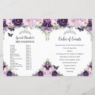 Chic Quinceañera Purple Floral Butterflies Program