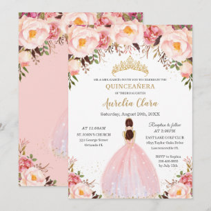Chic Quinceañera Soft Blush Floral Princess  Invitation