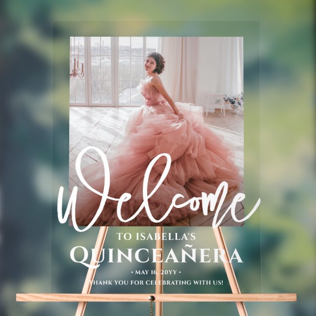 Chic Quinceañera Welcome Photo 15th Birthday Party Acrylic Sign (Neutral)