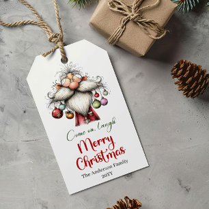 Chic quirky Santa Claus gift tag red green