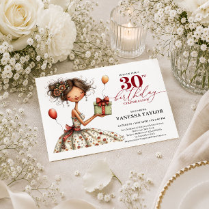 Chic Quirky Woman 30th Birthday Burgundy Party Car Invitation