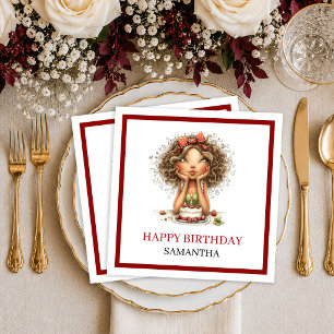 Chic Quirky Woman Deep Red Script Birthday Napkins