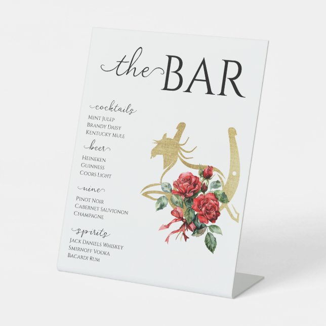 Chic Race Horse Derby & Drink Party Equestrian Bar Pedestal Sign (Front)