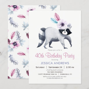 Chic Racoon Birthday Party Invitation