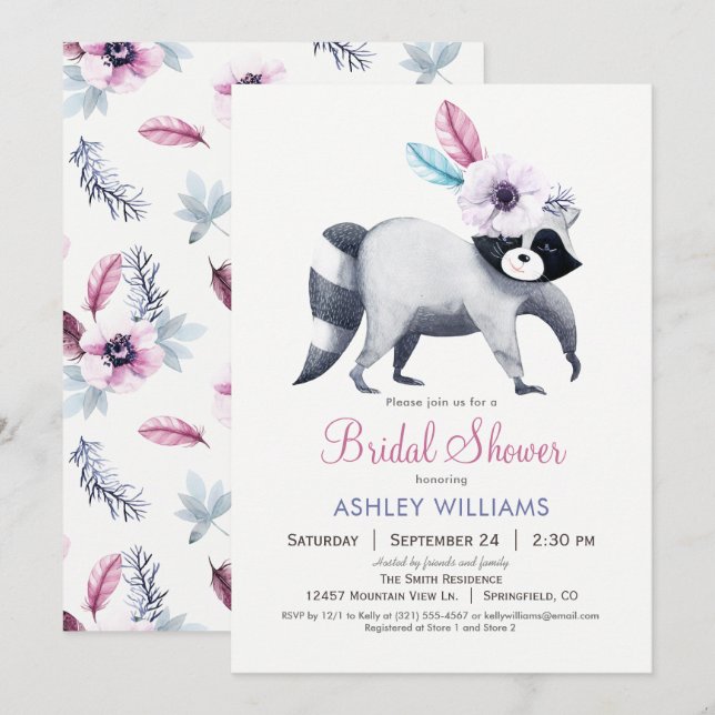 Chic Racoon Bridal Shower Invitation (Front/Back)