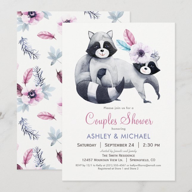 Chic Racoon Couples Shower Invitation (Front/Back)