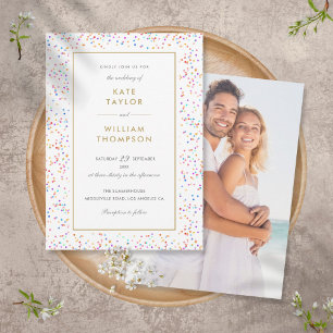 Chic Rainbow Confetti Photo Wedding Invitation
