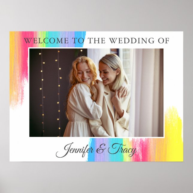 Chic Rainbow Couple Photo Wedding Welcome Poster (Front)