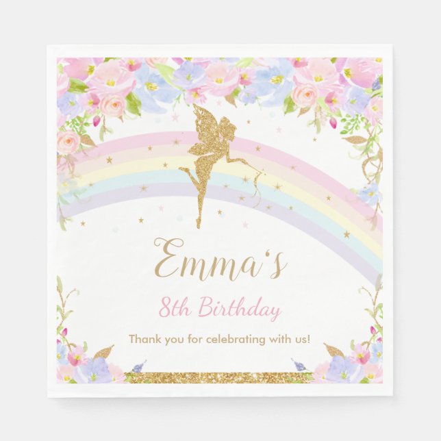 Chic Rainbow Fairy Girl Birthday Baby Shower  Napkin (Front)