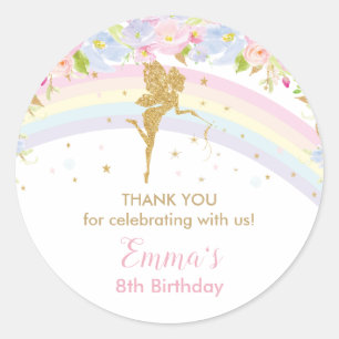 Chic Rainbow Fairy Girl Birthday Thank You Favour  Classic Round Sticker