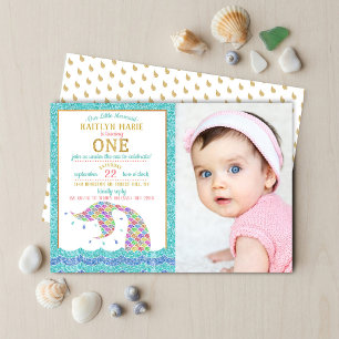 Chic Rainbow Glitter Mermaid 1st Birthday Photo Invitation