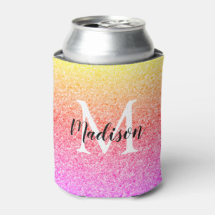 Chic Rainbow Glitter Script Monogram Personalised Can Cooler