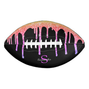 Chic Rainbow Glitter Sparkle Drips Black Monogram American Football