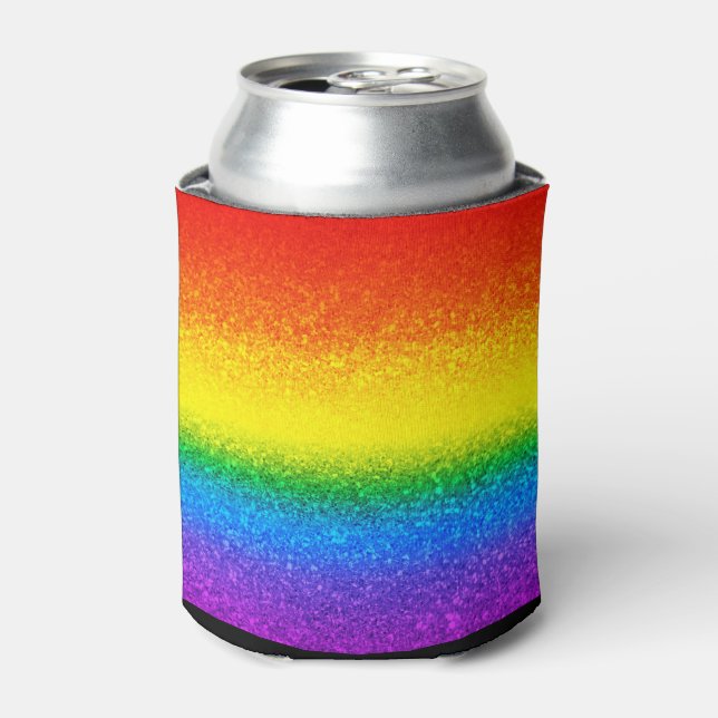 Chic Rainbow Glitter Stripes Monogram Name Can Cooler (Can Front)