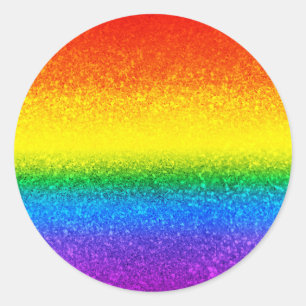 Chic Rainbow Glitter Stripes Monogram Name Classic Round Sticker