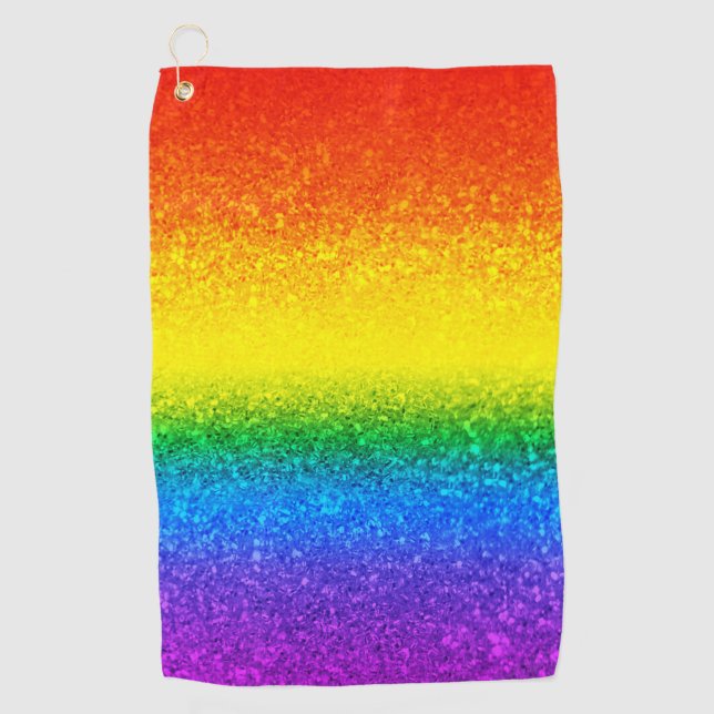 Chic Rainbow Glitter Stripes Monogram Name Golf Towel (Front)