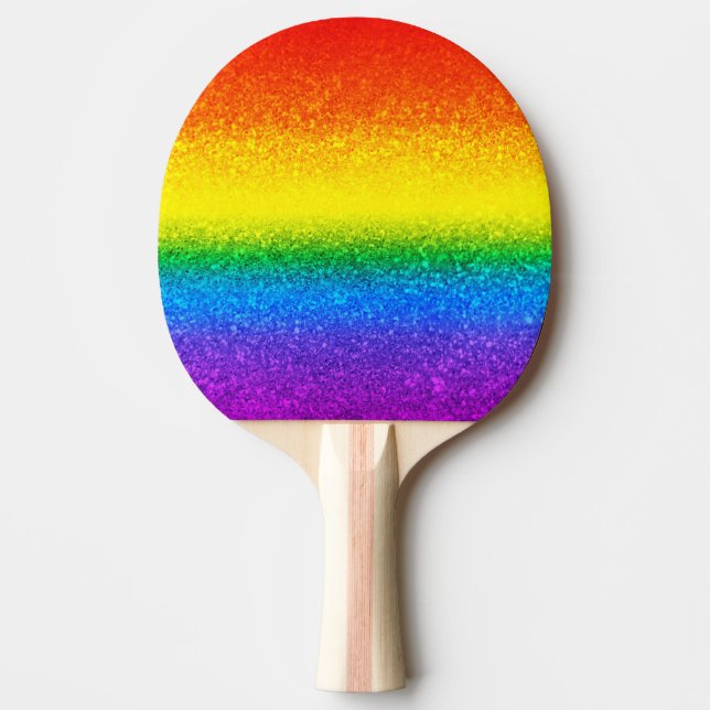 Chic Rainbow Glitter Stripes Monogram Name Ping Pong Paddle (Front)