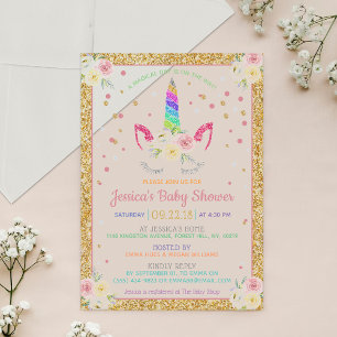 Chic Rainbow Glitter Unicorn Baby Shower Acrylic Invitations