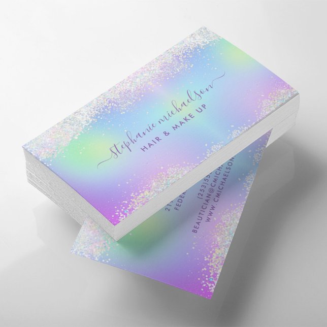 Chic Rainbow Holographic Glitter Hair Makeup Salon Business Card (Creator Uploaded)