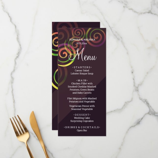 Chic Rainbow Spirals With Deep Purple Menu (Front/Back In Situ)