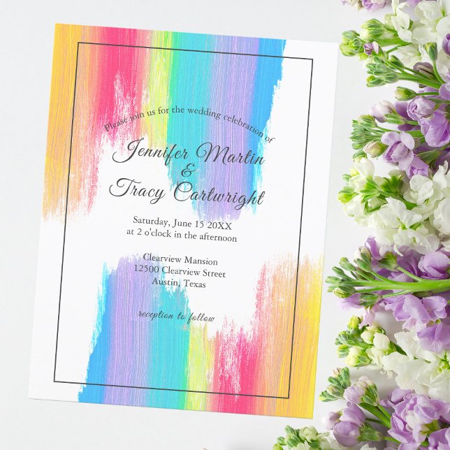Chic Rainbow Watercolor LGBTQ Wedding Invitation Postcard (Creator Uploaded)