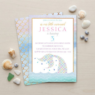 Chic Rainbow Watercolor Mermaid Any Age Birthday Invitation